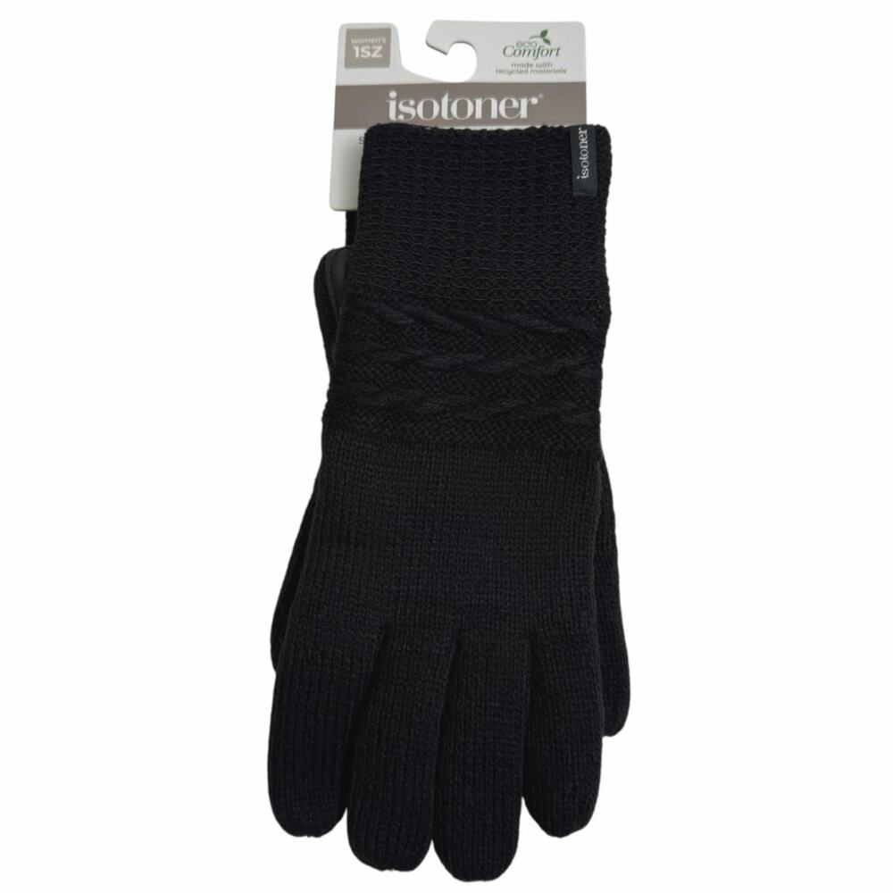 Isotoner NEW smartDri Gloves Women's One Size Black SmarTouch Faux Fur Lining